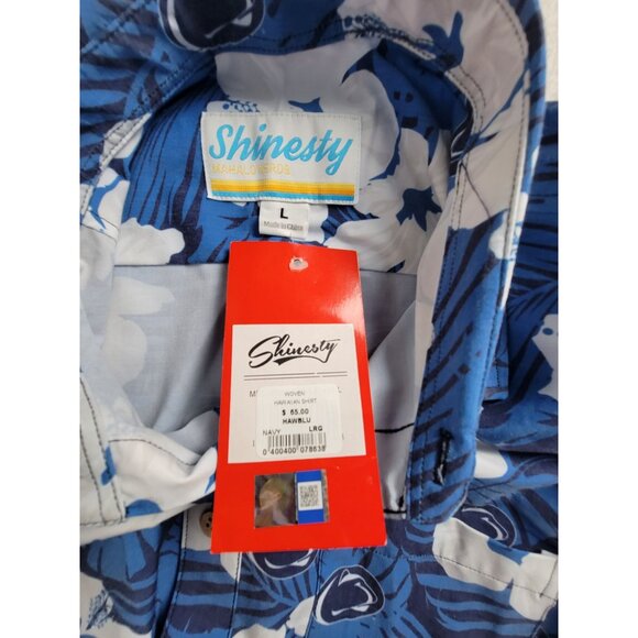 Shinesty Mens Woven Hawaiian Shirt Large Blue Tropical Floral Button-Up New $65 - Picture 3 of 8